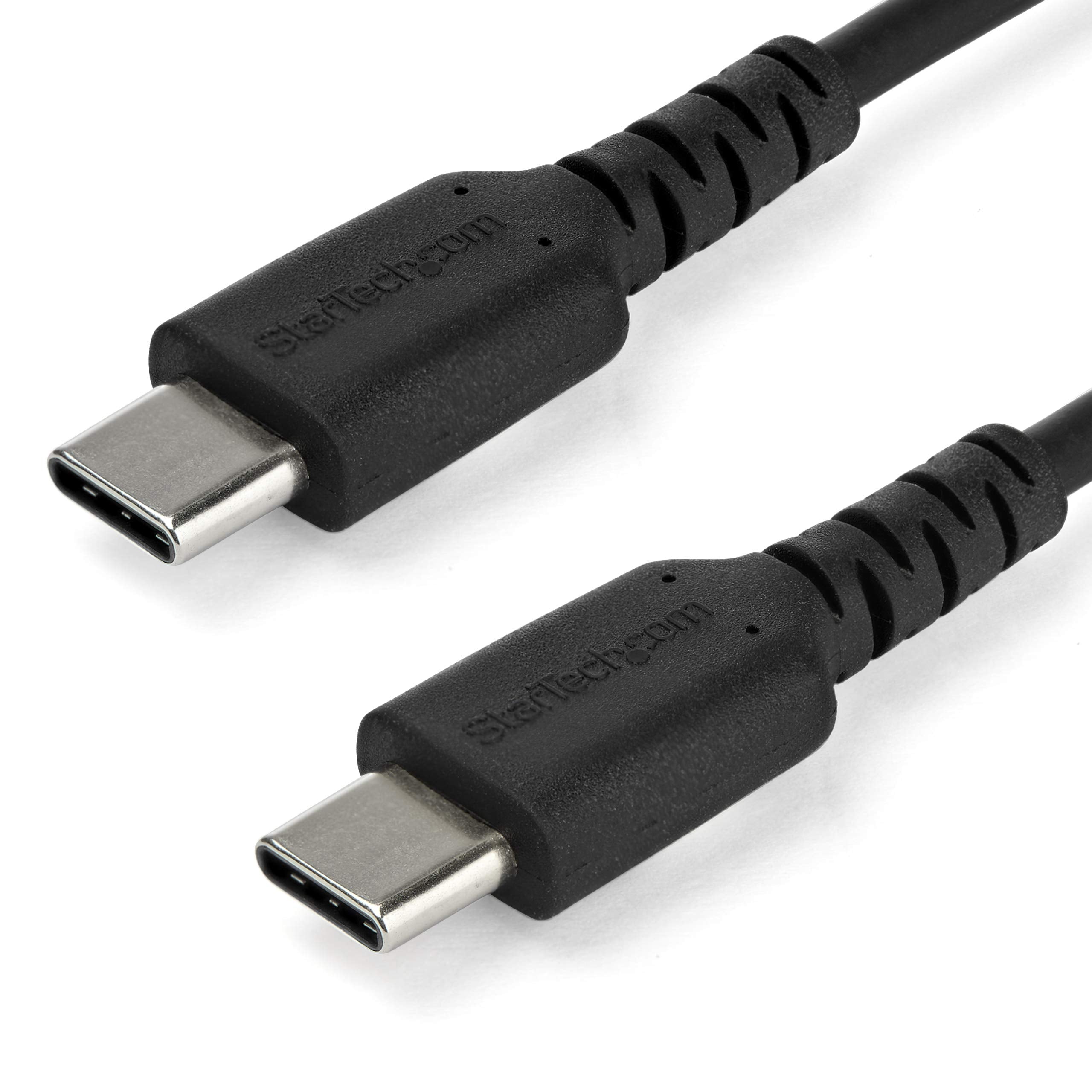 StarTech.com 1m USB C Charging Cable - Durable Fast Charge & Sync USB 3.1 Type C to USB C Laptop Charger Cord - TPE Jacket Aramid Fiber M/M 60W Black - Samsung S10 S20 iPad Pro MS Surface (RUSB2AC1MB