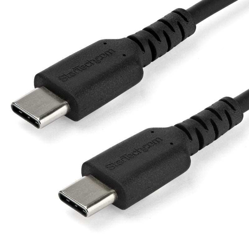 StarTech.com 1m USB C Charging Cable - Durable Fast Charge & Sync USB 3.1 Type C to USB C Laptop Charger Cord - TPE Jacket Aramid Fiber M/M 60W Black - Samsung S10 S20 iPad Pro MS Surface (RUSB2AC1MB
