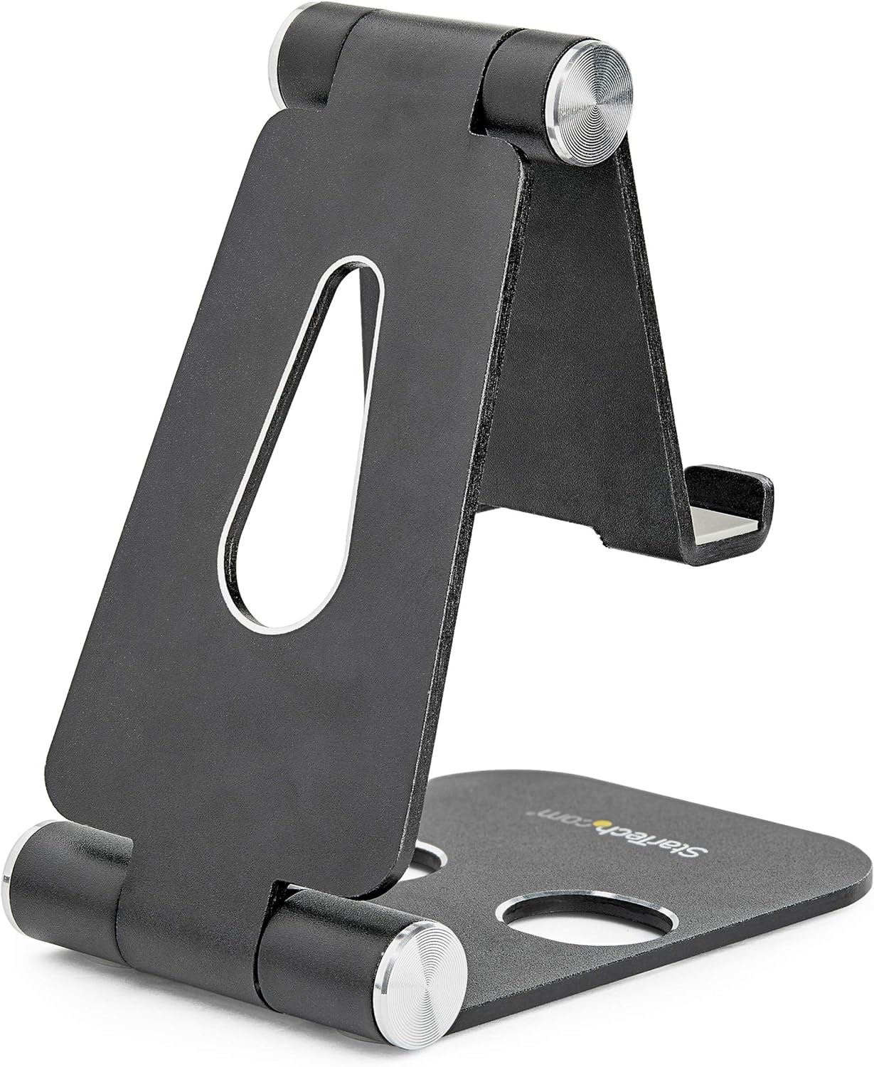 StarTech.com Phone and Tablet Stand - Foldable Universal Mobile Device Holder for Smartphones & Tablets - Adjustable Multi-Angle Ergonomic Cell Phone Stand for Desk - Portable - Black (USPTLSTNDB