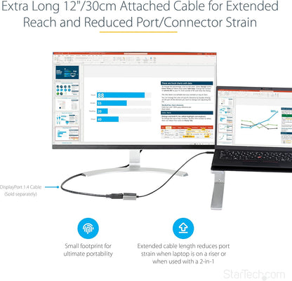 StarTech.com USB C to DisplayPort Adapter, 8K/4K 60Hz USB-C to DisplayPort 1.4 Dongle, USB Type-C to DP Monitor Video Converter, Works w/TB3 - 12" Attached Cable, Upgraded Version of CDP2DP (CDP2DPEC