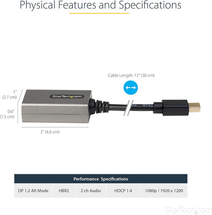 StarTech.com Mini DisplayPort to HDMI Adapter - 1080p - mDP 1.2 to HDMI Monitor/Display - Mini DP to HDMI Adapter Dongle Converter - 12" Long Attached Cable - Upgraded Version of MDP2HDMI (MDP2HDEC