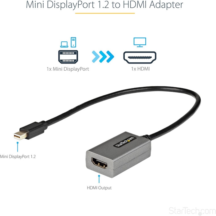 StarTech.com Mini DisplayPort to HDMI Adapter - 1080p - mDP 1.2 to HDMI Monitor/Display - Mini DP to HDMI Adapter Dongle Converter - 12" Long Attached Cable - Upgraded Version of MDP2HDMI (MDP2HDEC