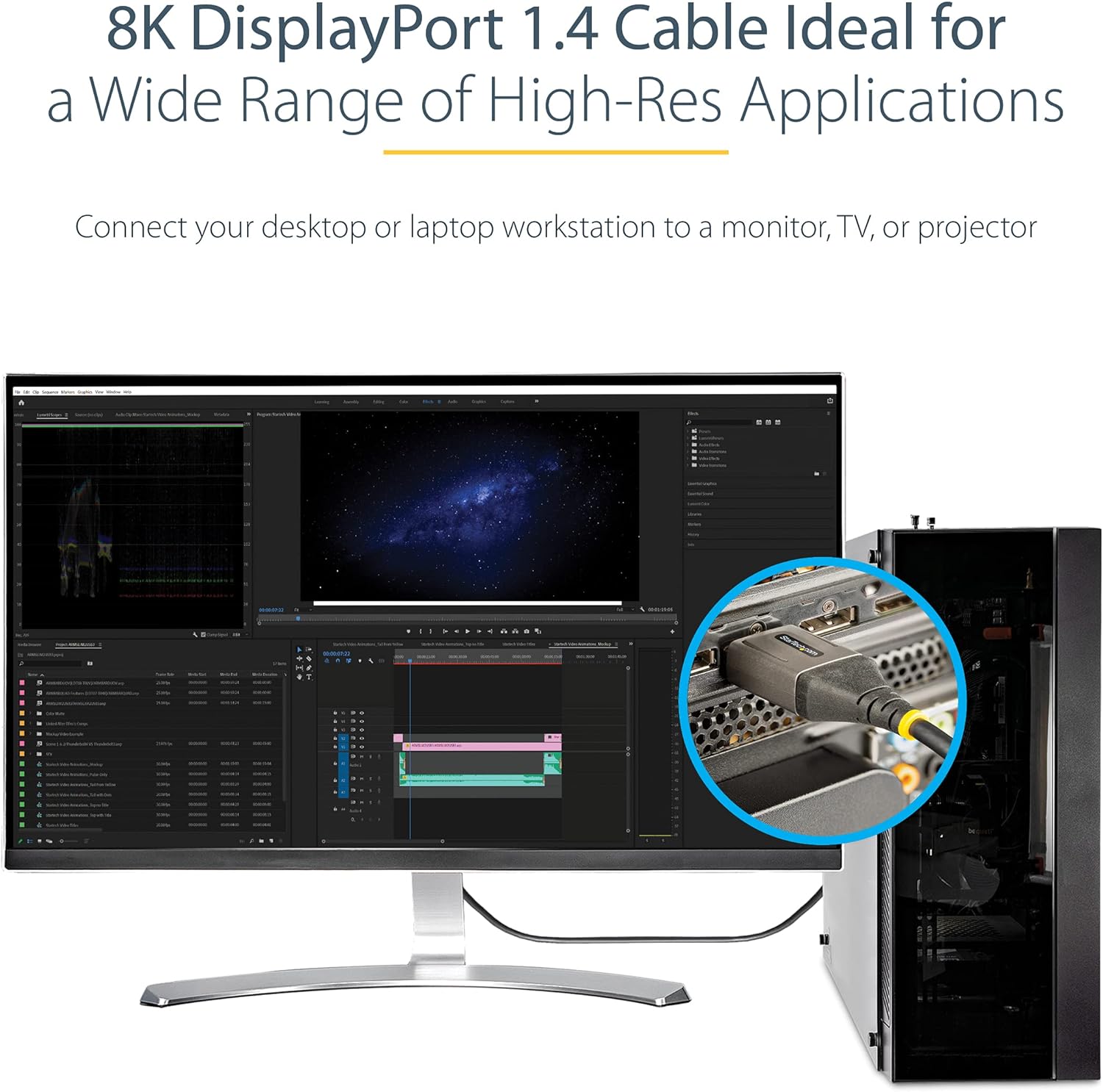 StarTech.com 3ft (1m) VESA Certified DisplayPort 1.4 Cable - 8K 60Hz HDR10 - Ultra HD 4K 120Hz Video - DP 1.4 Cable / Cord - For Monitors/Displays - DisplayPort to DisplayPort Cable - M/M (DP14VMM1M