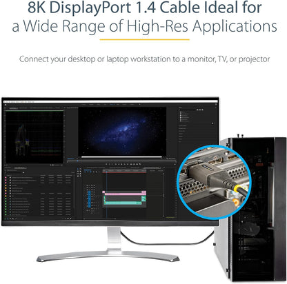 StarTech.com 3ft (1m) VESA Certified DisplayPort 1.4 Cable - 8K 60Hz HDR10 - Ultra HD 4K 120Hz Video - DP 1.4 Cable / Cord - For Monitors/Displays - DisplayPort to DisplayPort Cable - M/M (DP14VMM1M
