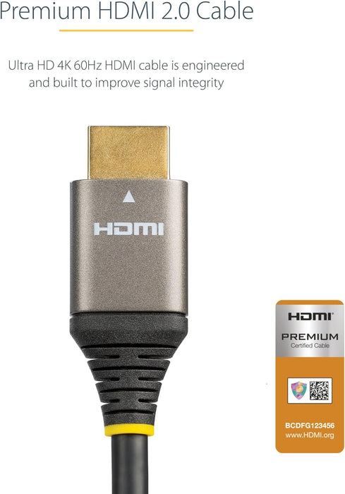 StarTech.com 10ft (3m) Premium Certified HDMI 2.0 Cable - High Speed Ultra HD 4K 60Hz HDMI Cable with Ethernet - HDR10, ARC - UHD HDMI Video Cord - For UHD Monitors, TVs, Displays - M/M (HDMMV3M