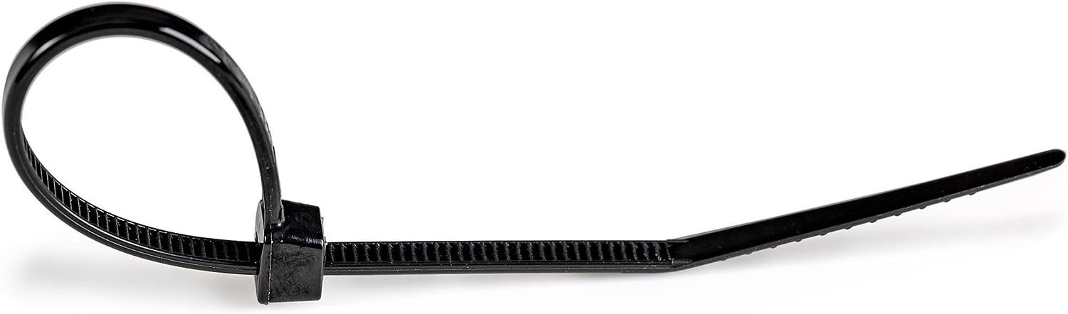 StarTech.com 4"(10cm) Cable Ties - 1/16"(2mm) wide, 7/8"(22mm) Bundle Diameter, 18lb(8kg) Tensile Strength, Nylon Self Locking Zip Ties with Curved Tip - 94V-2/UL Listed, 100 Pack - Black(CBMZT4B) Pack of 100 Black