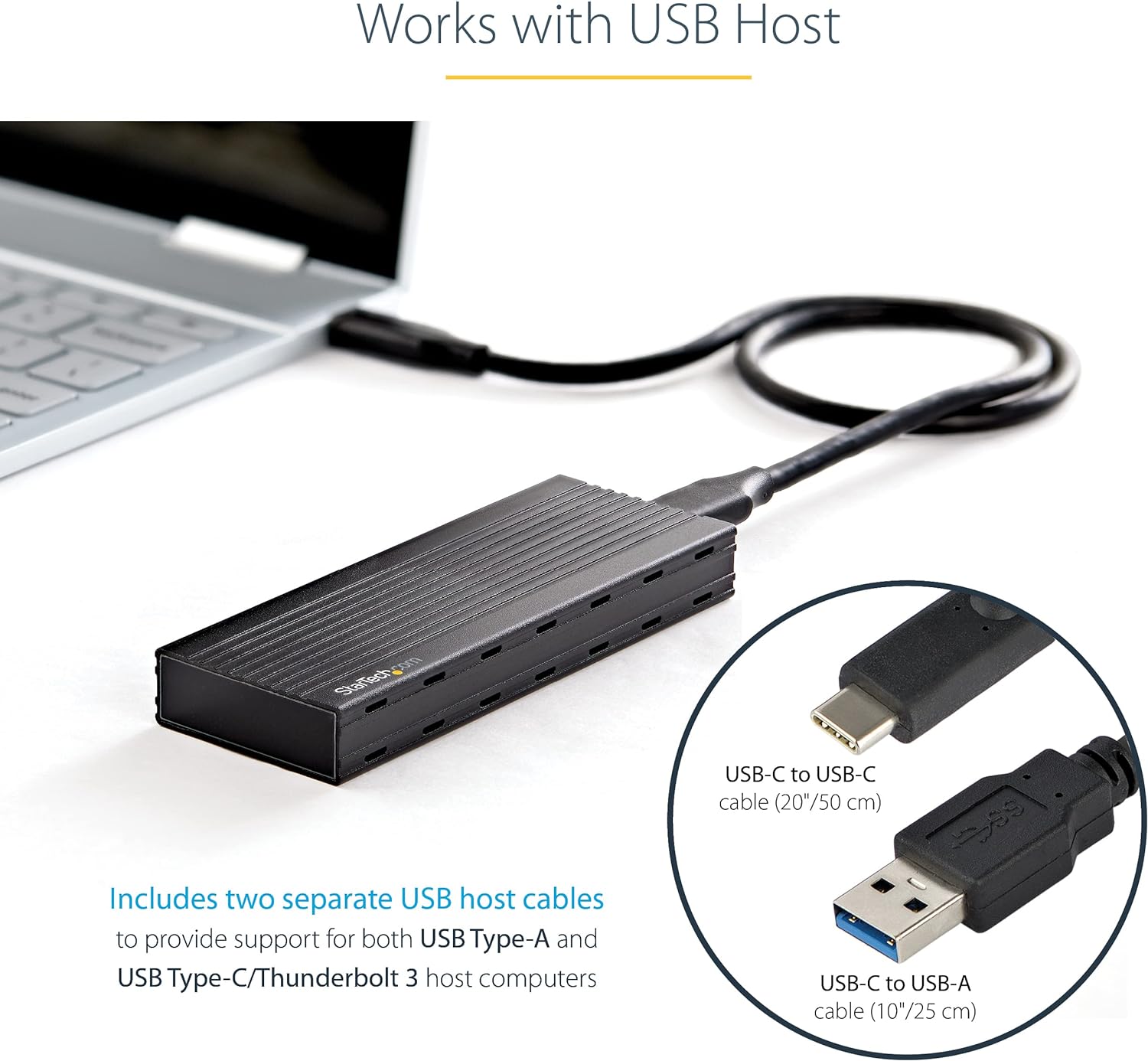 StarTech.com USB-C 10Gbps to M.2 NVMe or M.2 SATA SSD Enclosure - Portable External M.2 PCIe/SATA NGFF SSD Aluminum Case - USB Type-C & USB-A Host Cables - Supports 2230/2242/2260/2280 (SM2E1BMU31C