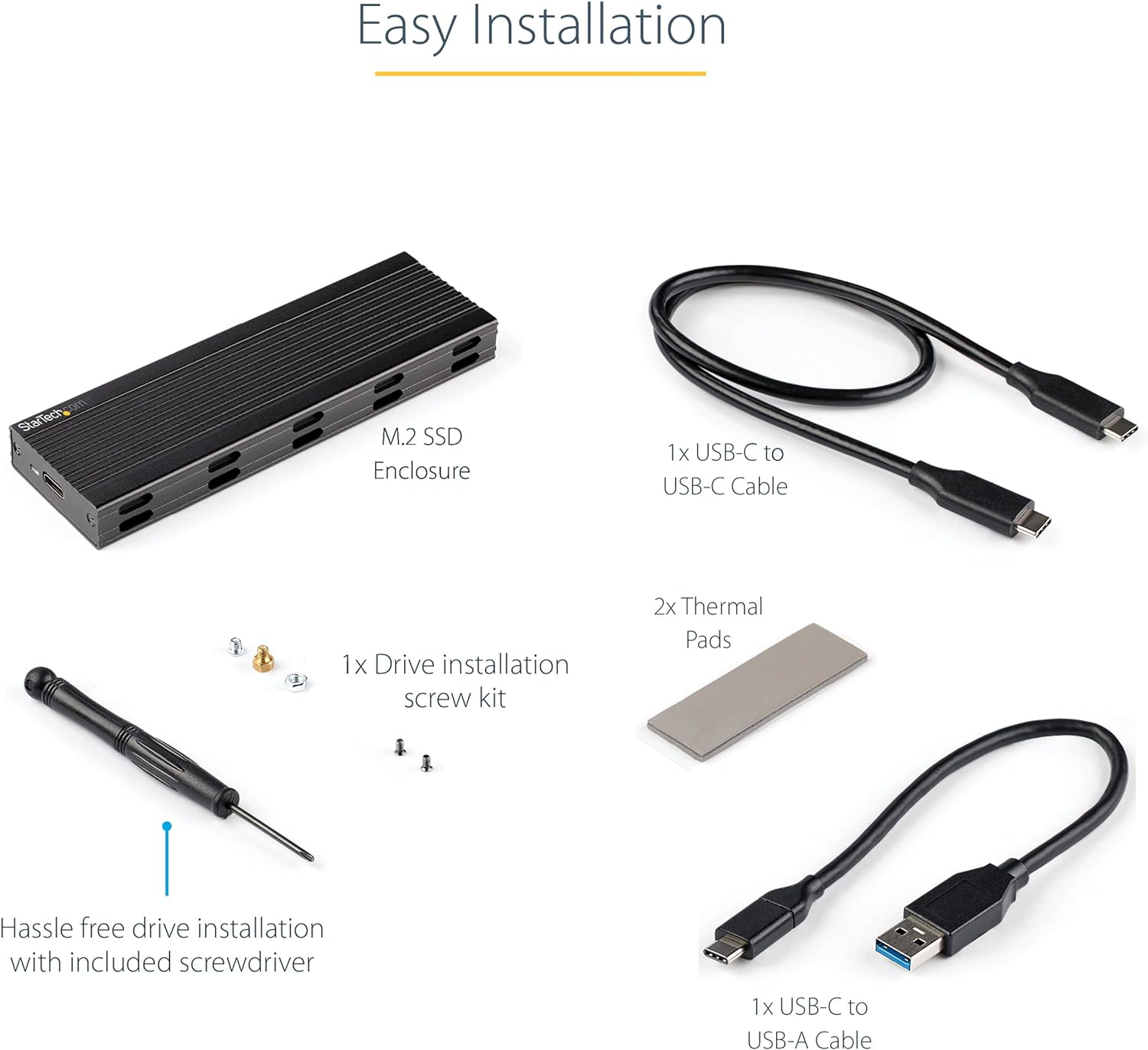 StarTech.com USB-C 10Gbps to M.2 NVMe or M.2 SATA SSD Enclosure - Portable External M.2 PCIe/SATA NGFF SSD Aluminum Case - USB Type-C & USB-A Host Cables - Supports 2230/2242/2260/2280 (SM2E1BMU31C