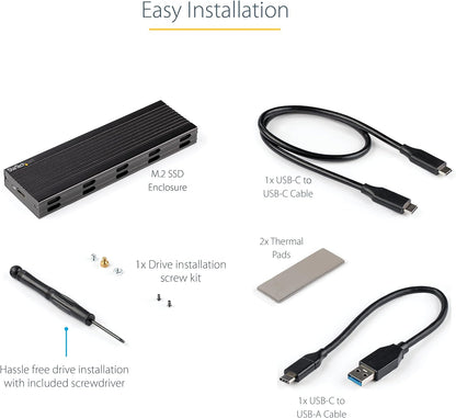StarTech.com USB-C 10Gbps to M.2 NVMe or M.2 SATA SSD Enclosure - Portable External M.2 PCIe/SATA NGFF SSD Aluminum Case - USB Type-C & USB-A Host Cables - Supports 2230/2242/2260/2280 (SM2E1BMU31C