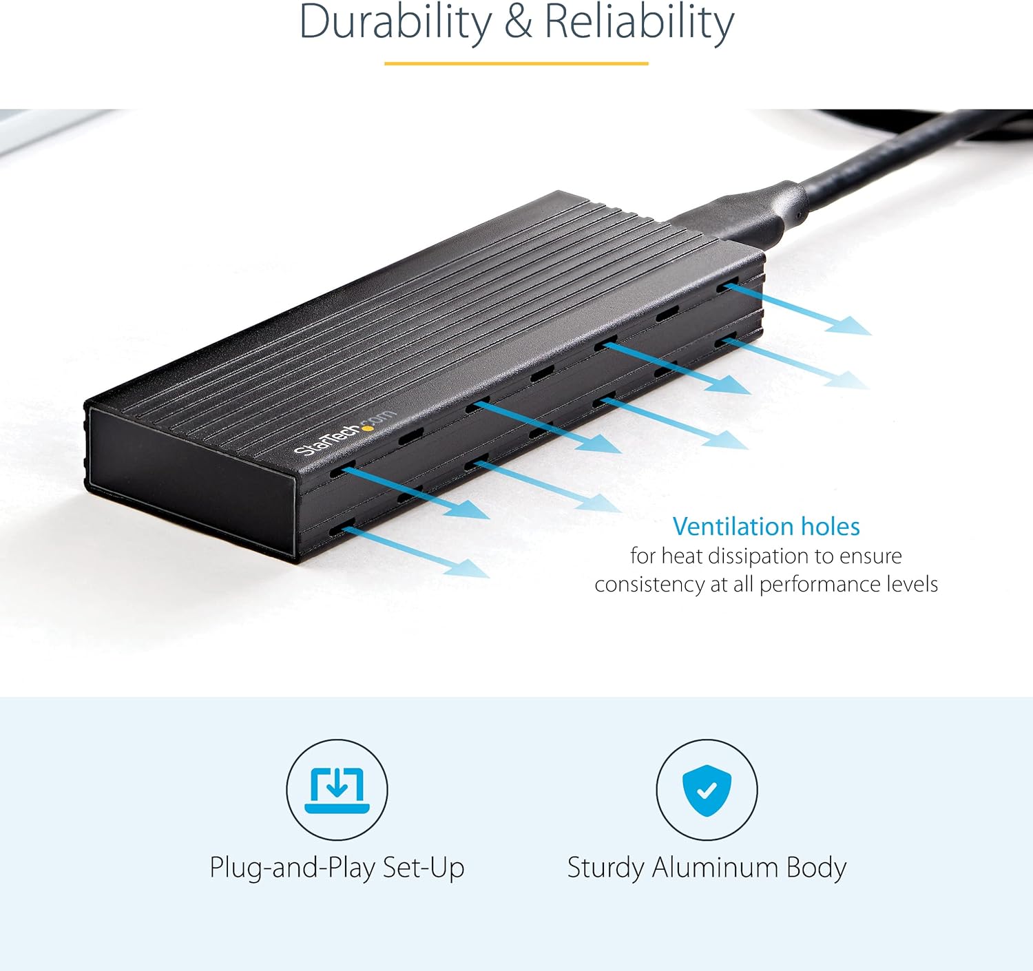 StarTech.com USB-C 10Gbps to M.2 NVMe or M.2 SATA SSD Enclosure - Portable External M.2 PCIe/SATA NGFF SSD Aluminum Case - USB Type-C & USB-A Host Cables - Supports 2230/2242/2260/2280 (SM2E1BMU31C