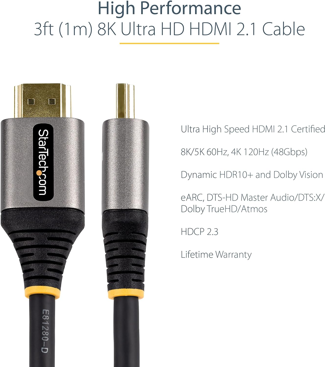 StarTech.com 3ft (1m) HDMI 2.1 Cable 8K - Certified Ultra High Speed HDMI Cable 48Gbps - 8K 60Hz/4K 120Hz HDR10+ eARC - Ultra HD 8K HDMI Cable - Monitor/TV/Display - Flexible TPE Jacket, Black