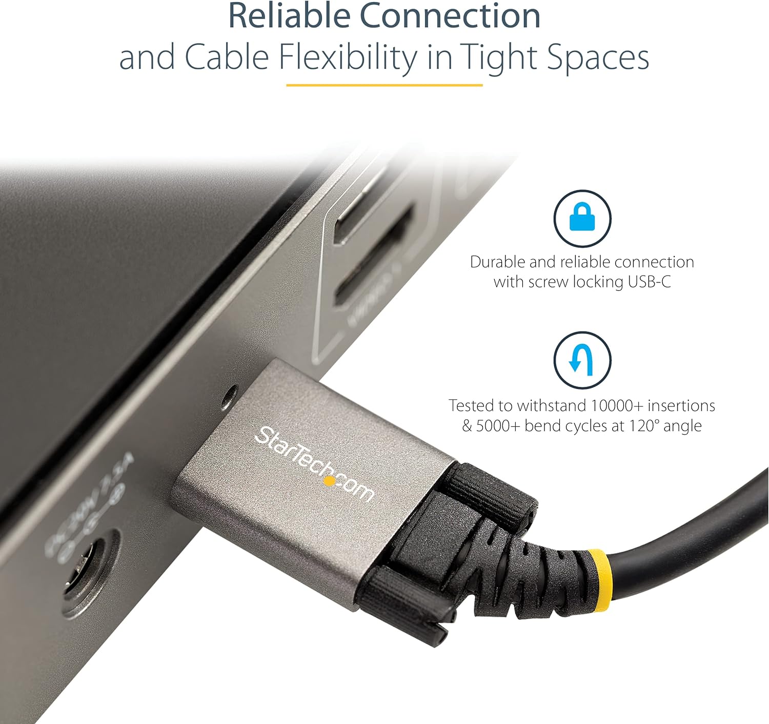 StarTech.com 20" (50cm) Side Screw Locking USB C Cable 10Gbps - USB 3.2 Gen 2 Type-C Cable - 100W (5A) Power Delivery Charging, DP Alt Mode - Dual Screw Lock - USB-C Cord Charge/Sync (USB31CCSLKV50CM