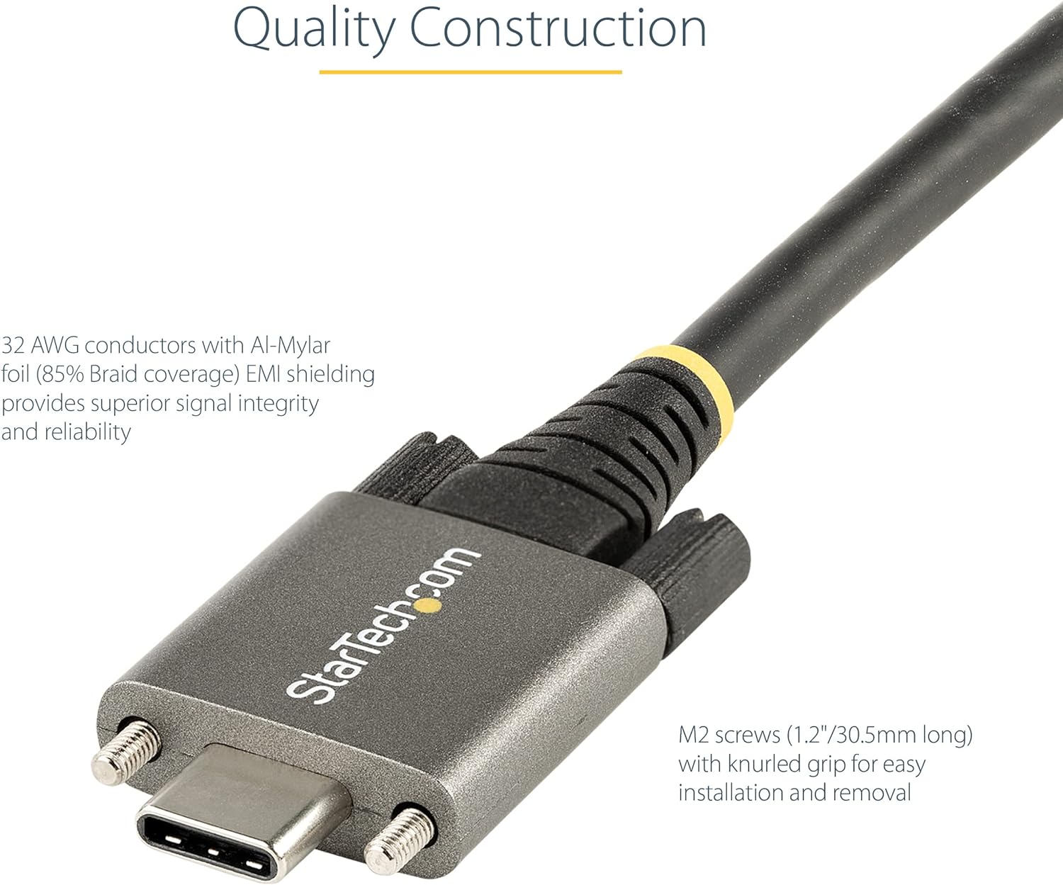 StarTech.com 20" (50cm) Side Screw Locking USB C Cable 10Gbps - USB 3.2 Gen 2 Type-C Cable - 100W (5A) Power Delivery Charging, DP Alt Mode - Dual Screw Lock - USB-C Cord Charge/Sync (USB31CCSLKV50CM