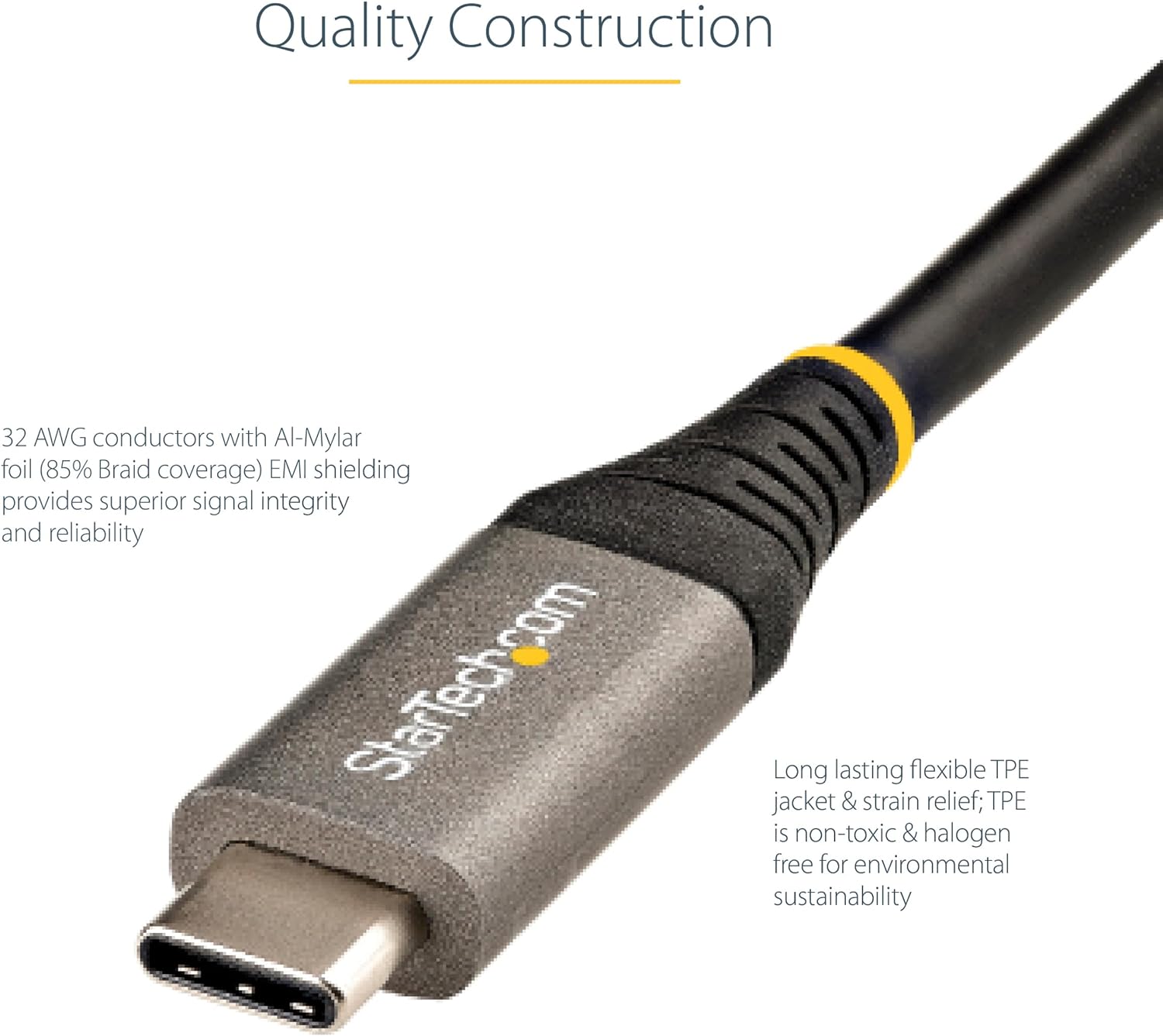 StarTech.com 20" (50cm) USB C Cable 10Gbps - USB 3.2 Gen 2 Type-C Cable - 100W (5A) Power Delivery Charging, DP Alt Mode - USB-C Cord for USB-C Laptop/Phone/Device - Charge/Sync (USB31CCV50CM