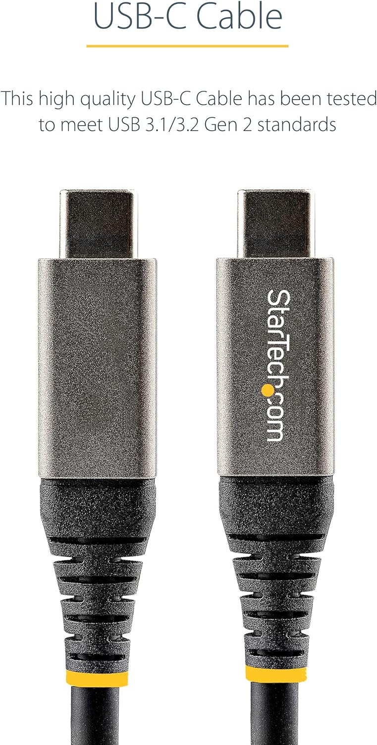 StarTech.com 20" (50cm) USB C Cable 10Gbps - USB 3.2 Gen 2 Type-C Cable - 100W (5A) Power Delivery Charging, DP Alt Mode - USB-C Cord for USB-C Laptop/Phone/Device - Charge/Sync (USB31CCV50CM