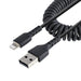 StarTech.com 1m (3ft) USB to Lightning Cable, MFi Certified, Coiled iPhone Charger Cable, Black, Durable TPE Jacket Aramid Fiber, Heavy Duty Coil Lightning Cable (RUSB2ALT1MBC