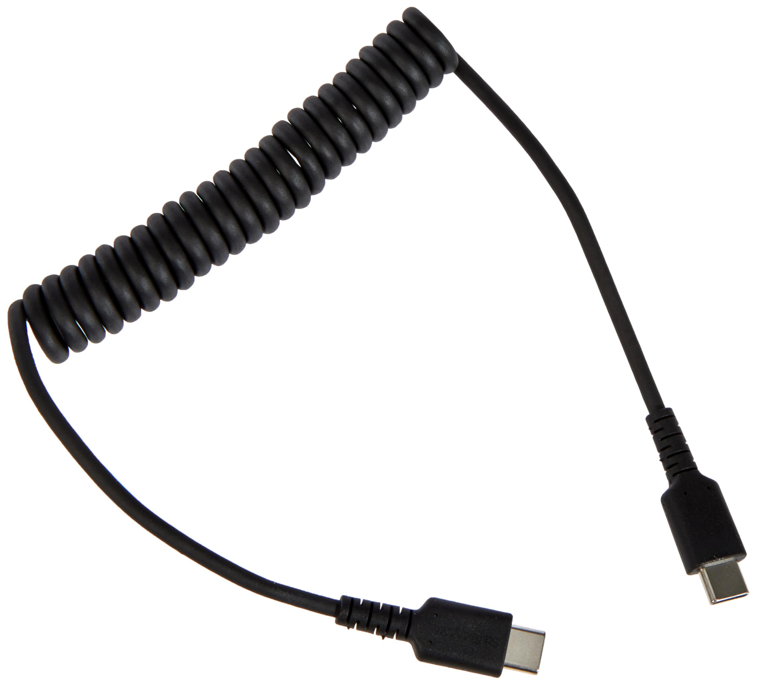 StarTech.com 20in (50cm) USB C Charging Cable, Coiled Heavy Duty Fast Charge & Sync USB-C Cable, USB 2.0 Type-C Cable, Rugged Aramid Fiber, Durable Male to Male USB Cable, Black (R2CCC-1M-USB-CABLE