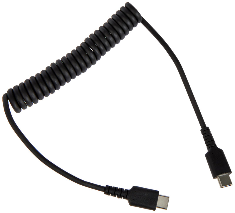 StarTech.com 20in (50cm) USB C Charging Cable, Coiled Heavy Duty Fast Charge & Sync USB-C Cable, USB 2.0 Type-C Cable, Rugged Aramid Fiber, Durable Male to Male USB Cable, Black (R2CCC-1M-USB-CABLE