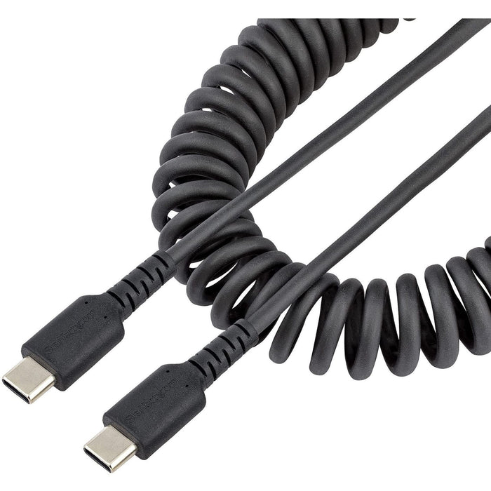 StarTech.com 3ft (1m) USB C Charging Cable, Coiled Heavy Duty Fast Charge & Sync USB-C Cable, USB 2.0 Type-C Cable, Rugged Aramid Fiber, Durable Male to Male USB Cable, Black (R2CCC-1M-USB-CABLE