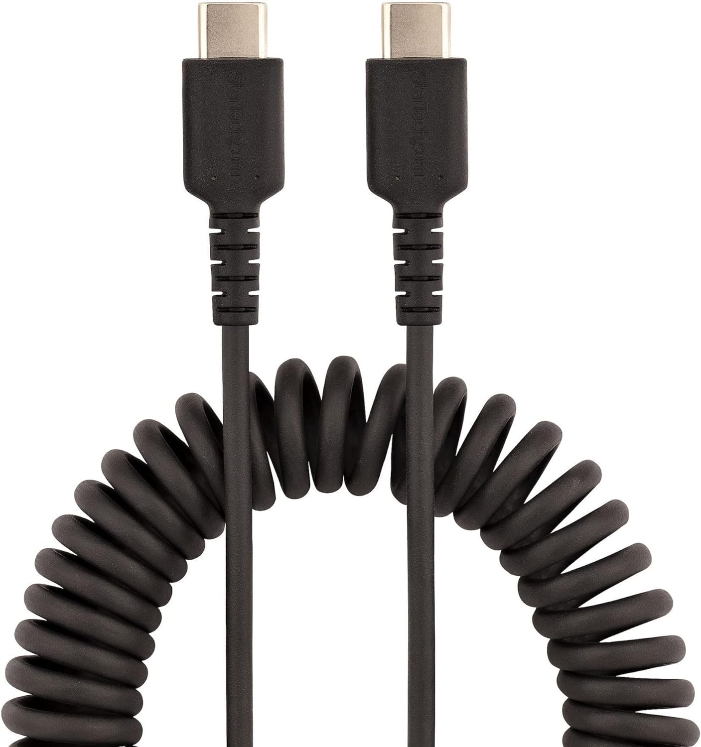 StarTech.com 3ft (1m) USB C Charging Cable, Coiled Heavy Duty Fast Charge & Sync USB-C Cable, USB 2.0 Type-C Cable, Rugged Aramid Fiber, Durable Male to Male USB Cable, Black (R2CCC-1M-USB-CABLE