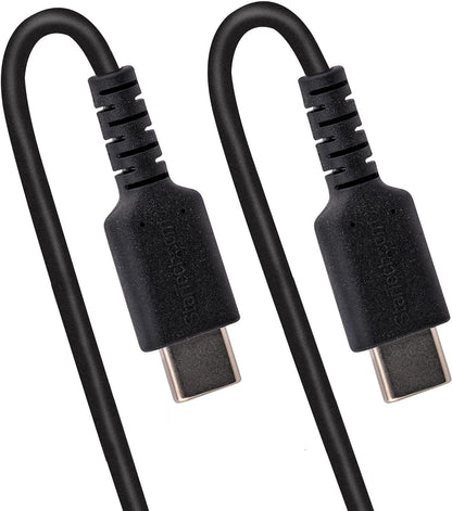 StarTech.com 3ft (1m) USB C Charging Cable, Coiled Heavy Duty Fast Charge & Sync USB-C Cable, USB 2.0 Type-C Cable, Rugged Aramid Fiber, Durable Male to Male USB Cable, Black (R2CCC-1M-USB-CABLE