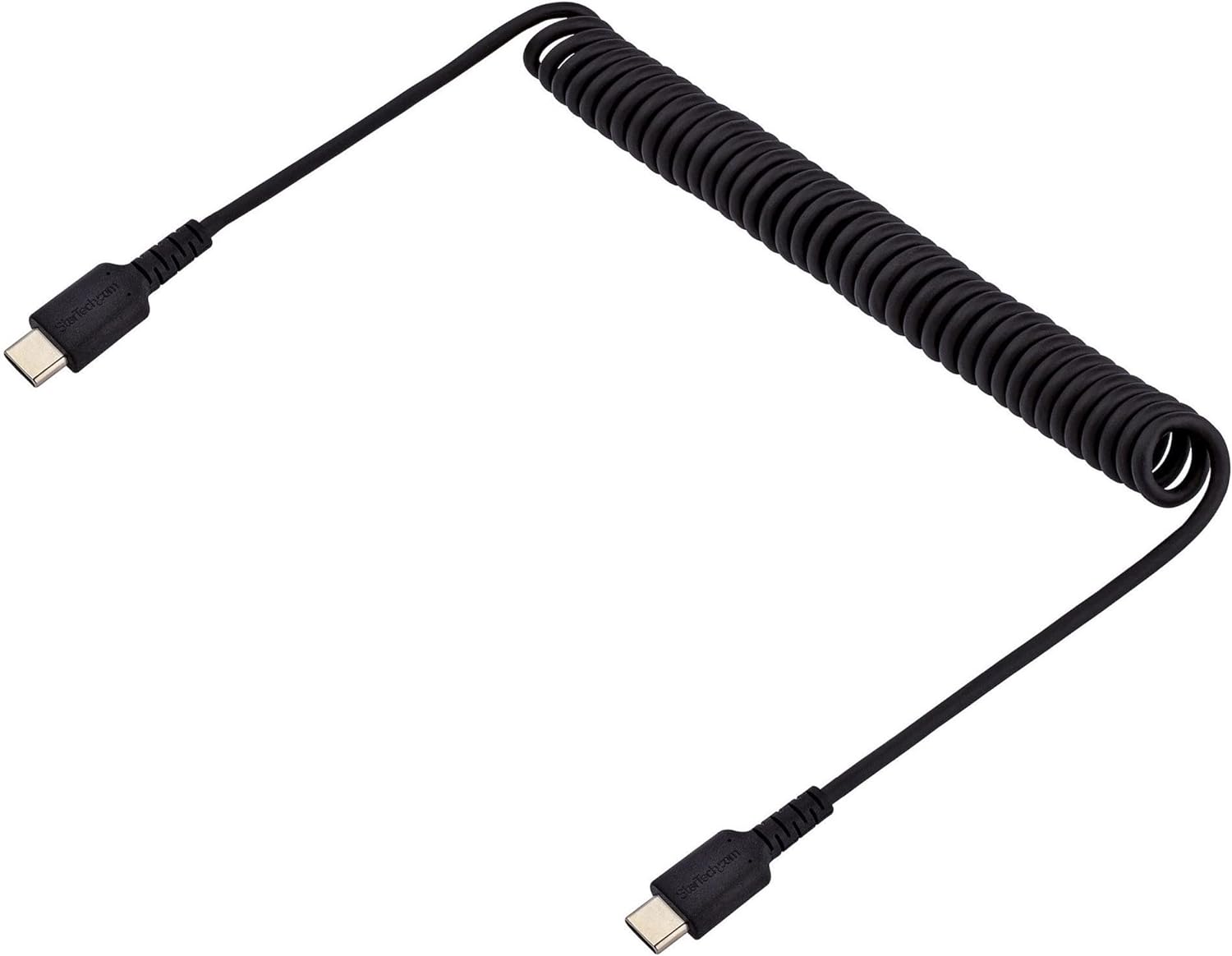 StarTech.com 3ft (1m) USB C Charging Cable, Coiled Heavy Duty Fast Charge & Sync USB-C Cable, USB 2.0 Type-C Cable, Rugged Aramid Fiber, Durable Male to Male USB Cable, Black (R2CCC-1M-USB-CABLE