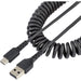StarTech.com 3ft (1m) USB A to C Charging Cable, Coiled Heavy Duty Fast Charge & Sync USB-C Cable, USB 2.0 A to Type-C Cable, Rugged Aramid Fiber, Durable Male to Male USB, Black (R2ACC-1M-USB-CABLE