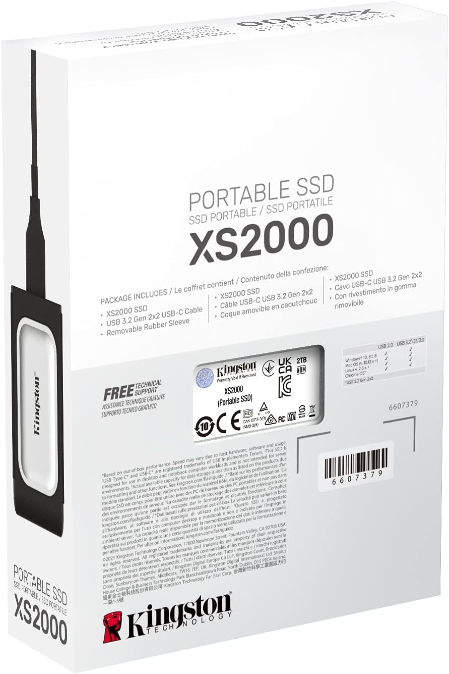 Kingston XS2000 2TB High Performance Portable SSD with USB-C | Pocket-sized | USB 3.2 Gen 2x2 | External Solid State Drive | Up to 2000MB/s | SXS2000/2000G
