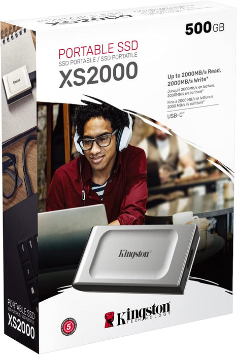 Kingston XS2000 500G High Performance Portable SSD with USB-C | Pocket-sized | USB 3.2 Gen 2x2 | External Solid State Drive | Up to 2000MB/s | SXS2000/500G
