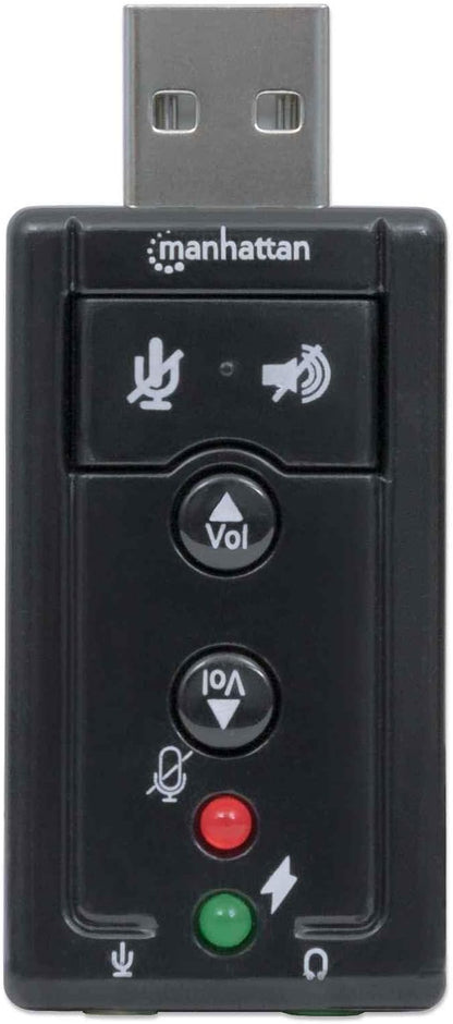 Manhattan USB-A Sound Adapter, USB-A to 3.5mm Mic-in and Audio-Out ports