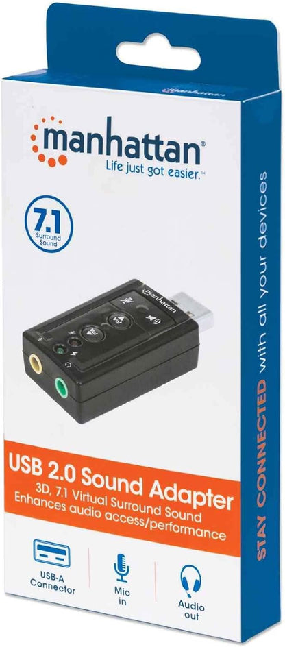 Manhattan USB-A Sound Adapter, USB-A to 3.5mm Mic-in and Audio-Out ports