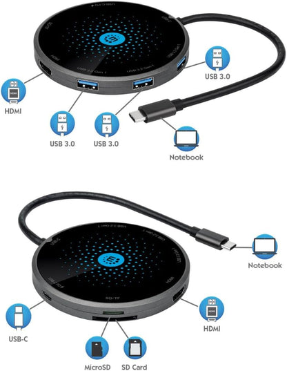 Manhattan USB-C Dock/Hub with Card Reader and Wireless Charging Pad, Ports (x5): USB-C to HDMI, USB-A (x3) and USB-C, With Power Delivery to USB-C Port (60W), Wireless 10W (Fast Charging), Black