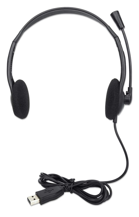 MANHATTAN USB-A HEADSET STEREO RETAIL BOX ON EAR ADJUSTABLE MICROPHONE IN