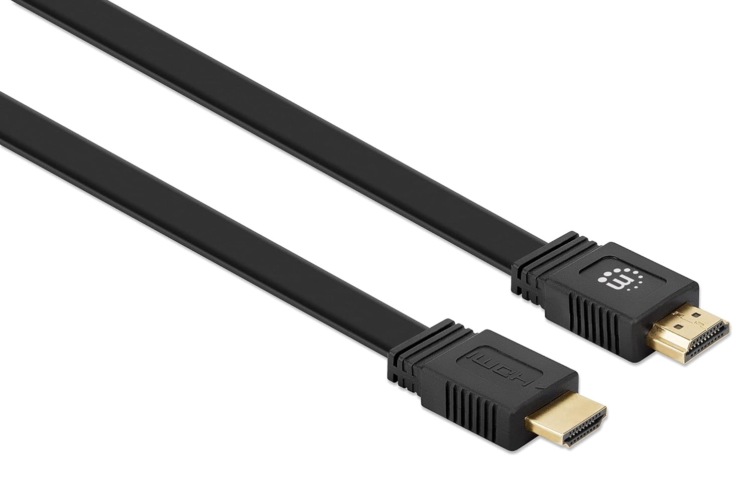 Manhattan HDMI Cable with Ethernet (Flat), 4K@60Hz (Premium High Speed), 0.5m, Male to Male, Black, Ultra HD 4k x 2k, Fully Shielded, Gold Plated Contacts, Polybag
