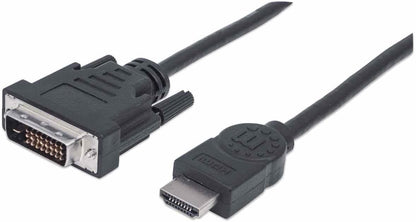 Manhattan HDMI to DVI-D 24+1 Cable, 2m, Male to Male, Black, Equivalent to Startech HDDVIMM2M, Dual Link, Compatible with DVD-D, Polybag