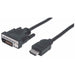Manhattan HDMI to DVI-D 24+1 Cable, 2m, Male to Male, Black, Equivalent to Startech HDDVIMM2M, Dual Link, Compatible with DVD-D, Polybag