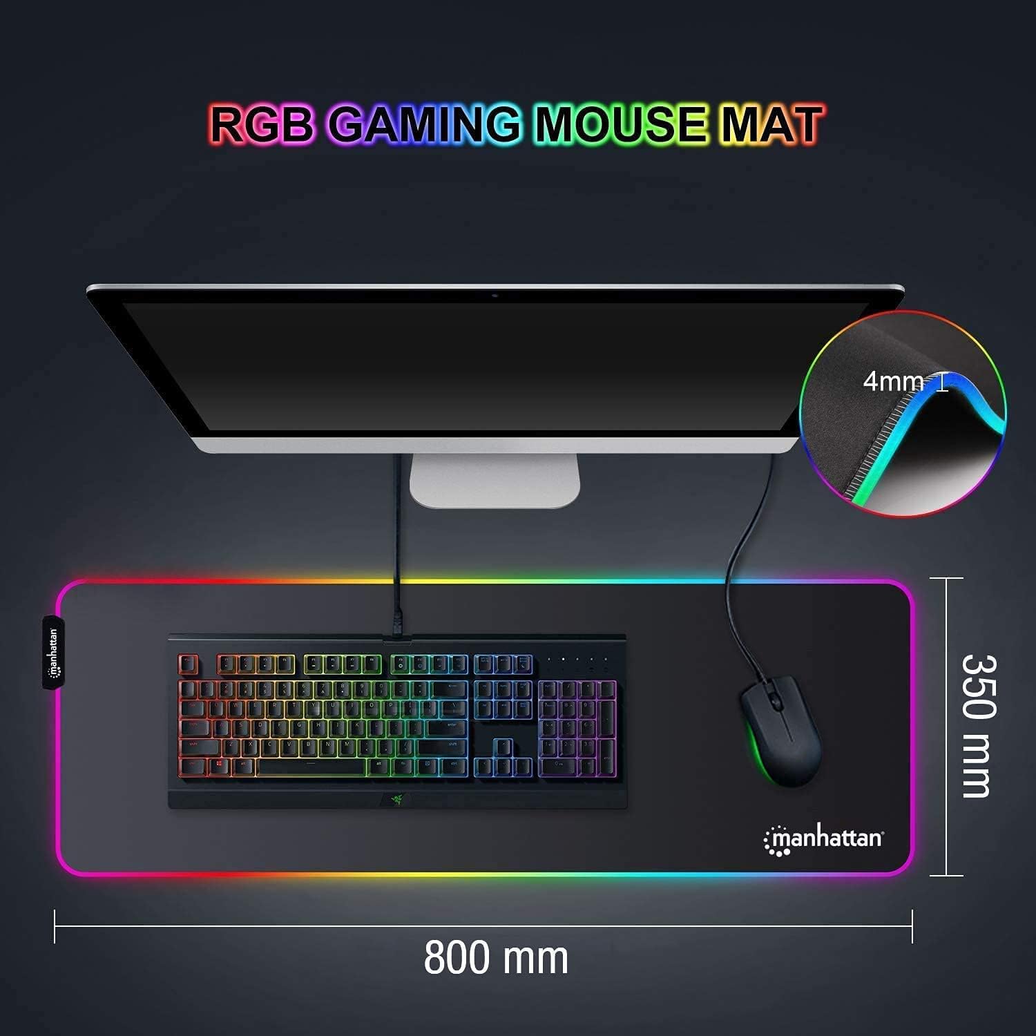 MANHATTAN XXL GAMING MOUSEPAD LED- 800X350X3MM NON SLIP WATER RESIS