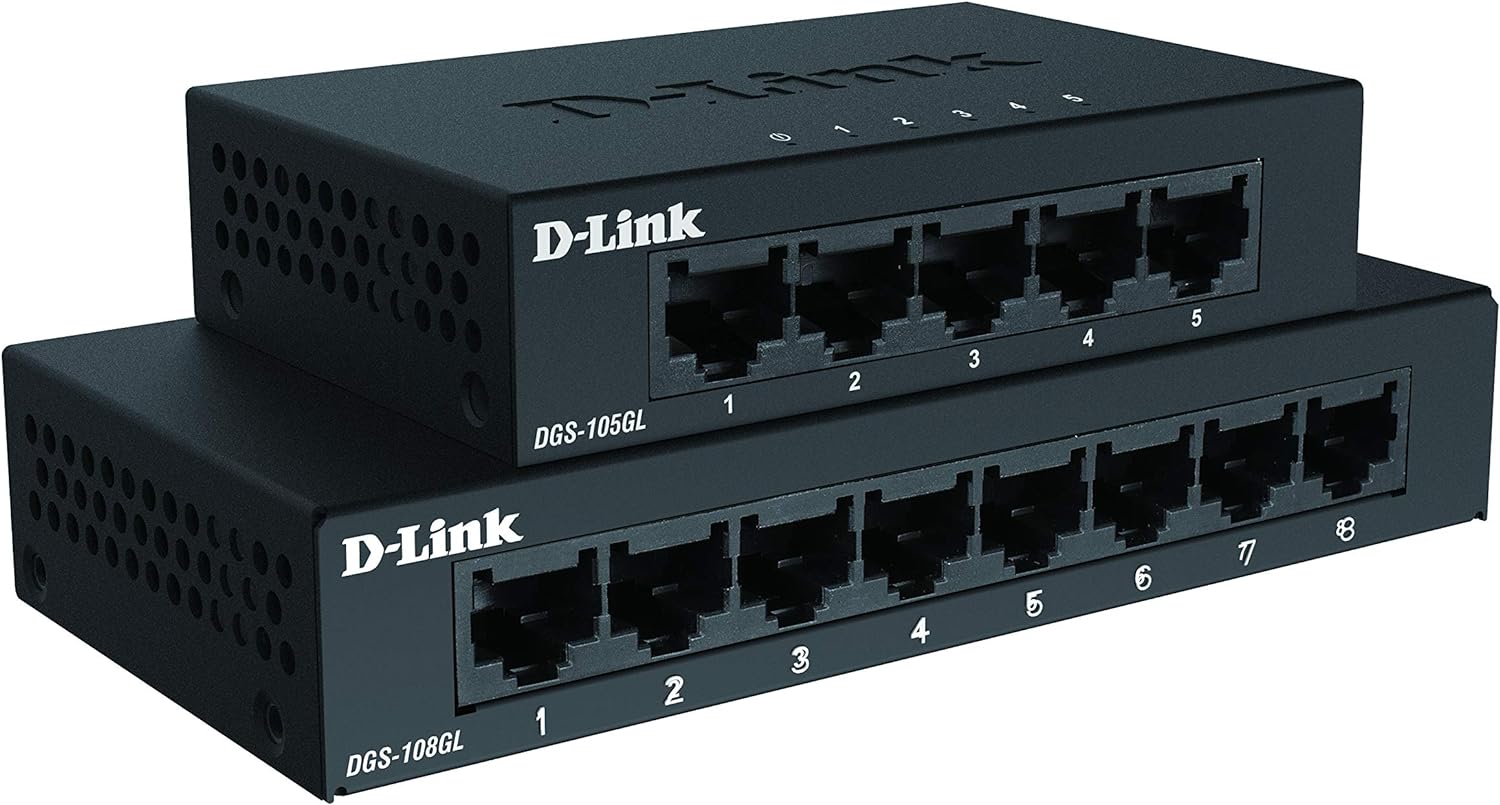 D-Link DGS-108GL 8-Port Gigabit Unmanaged Desktop Switch, Fanless, Low Profile, Metal Housing, Plug-and-Play, 802.3az EEE black DGS-108GL
