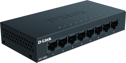 D-Link DGS-108GL 8-Port Gigabit Unmanaged Desktop Switch, Fanless, Low Profile, Metal Housing, Plug-and-Play, 802.3az EEE black DGS-108GL