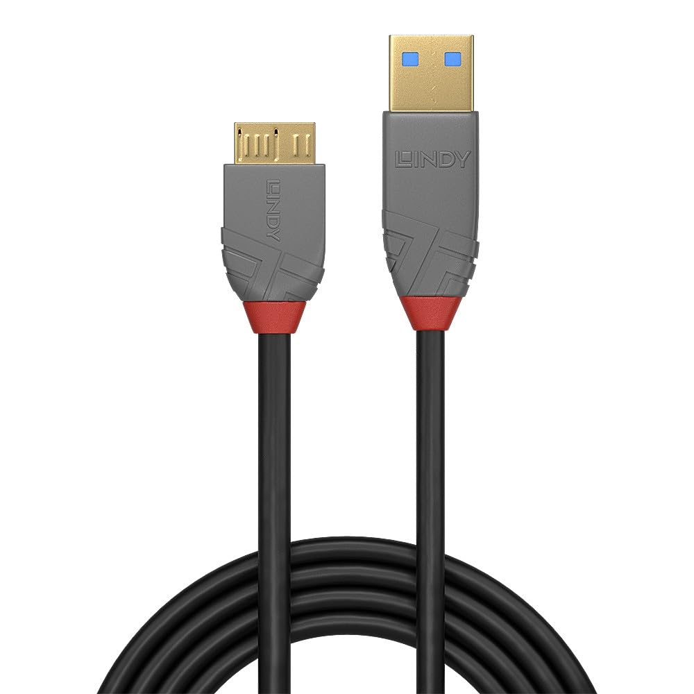 LINDY USB 3.2 Type A to Micro-B Cable, Anthra Line - Black
