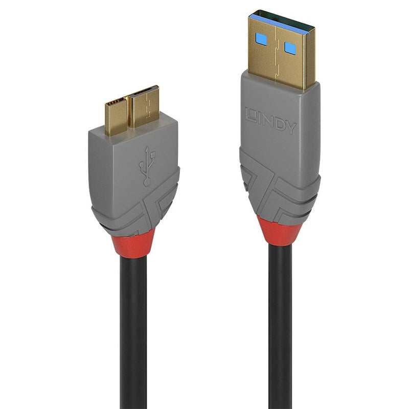 LINDY USB 3.2 Type A to Micro-B Cable, Anthra Line - Black