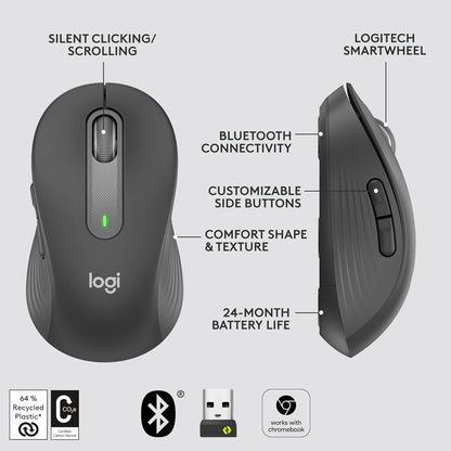Logitech Signature M650 Wireless Mouse - For Small to Medium Sized Hands, 2-Year Battery, Silent Clicks, Customisable Side Buttons, Bluetooth, for PC/Mac/Multi-Device/Chromebook