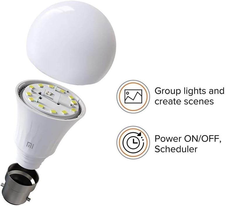 Xiaomi Mi Smart Bulb Warm White LED Light Bulb, 8 W, White, Pack of 1 Mi LED Smart Bulb (Warm White)