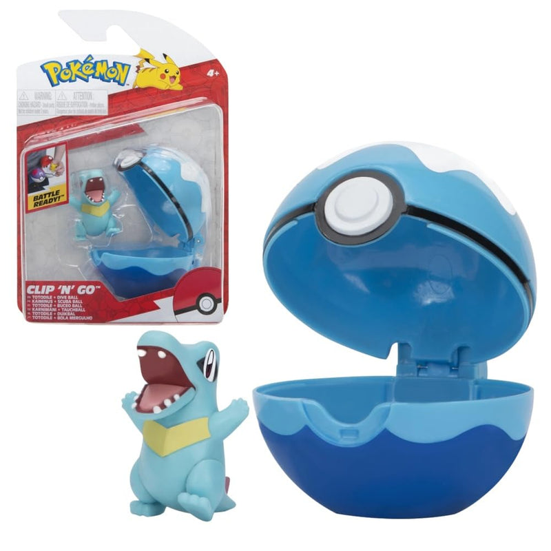 Pokemon Clip N Go Pokeball & 5 cm Totodile Battle Figure – Attachable to Belt – New 2022 – Officially Licensed Toy (PKW2651