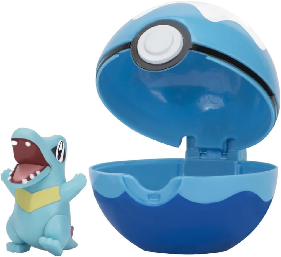 Pokemon Clip N Go Pokeball & 5 cm Totodile Battle Figure – Attachable to Belt – New 2022 – Officially Licensed Toy (PKW2651