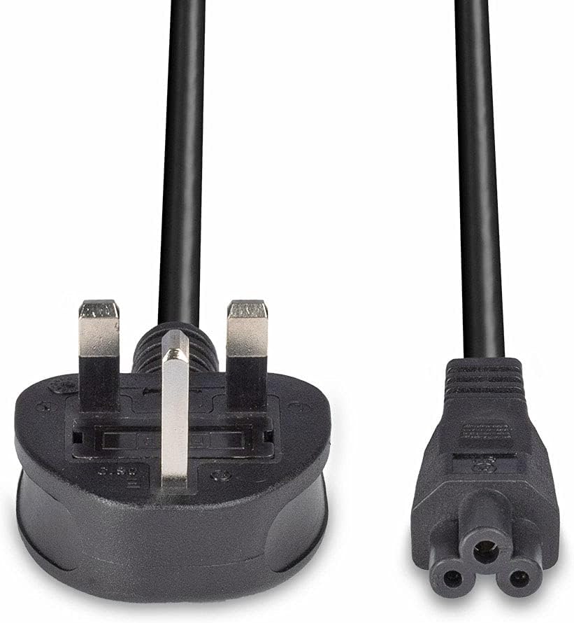 LINDY 30460 1m UK 3 Pin Plug to IEC C5"Cloverleaf" Power Cable, Black (Pack of 2