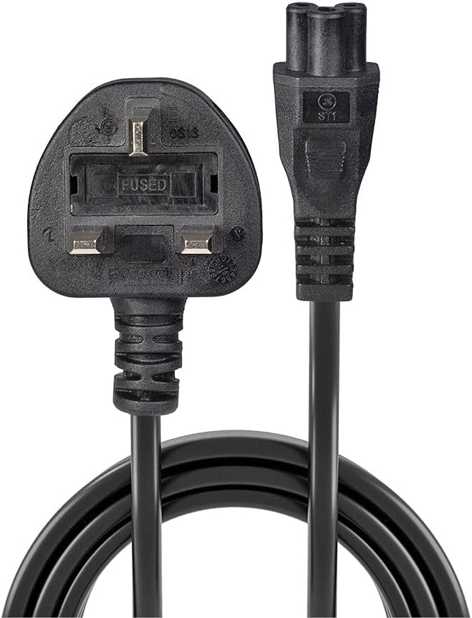 LINDY 30460 1m UK 3 Pin Plug to IEC C5"Cloverleaf" Power Cable, Black (Pack of 2