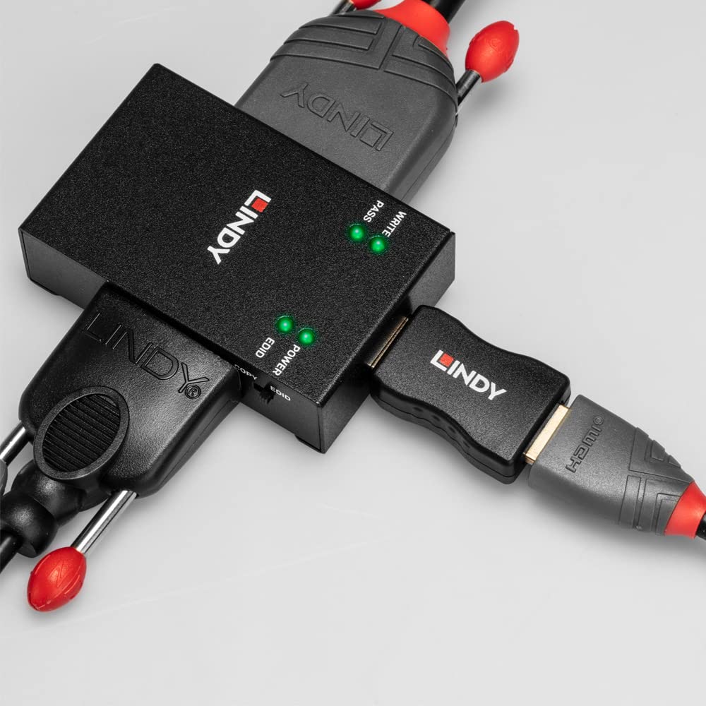 Lindy 32104 HDMI 10.2G EDID Emulator, 3840x2160@30Hz support, HDCP Pass-Through, Overcomes EDID Related Problems, Use with PCs and AV Equipment, Black