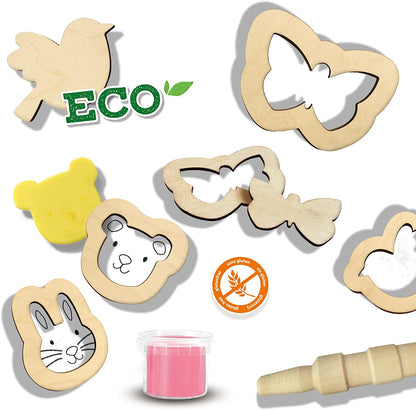 SES Creative 24917 – Eco Knete Set mit Holzwerkzeugen, Umweltfreundlich, Fördert Motorik und Kreativität, diverse Farben