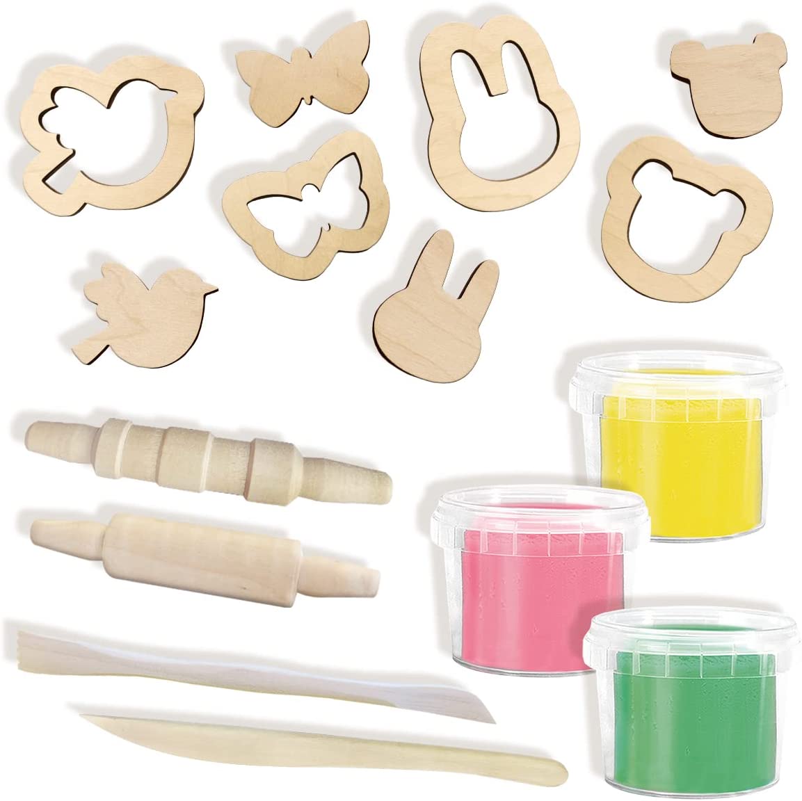 SES Creative 24917 – Eco Knete Set mit Holzwerkzeugen, Umweltfreundlich, Fördert Motorik und Kreativität, diverse Farben